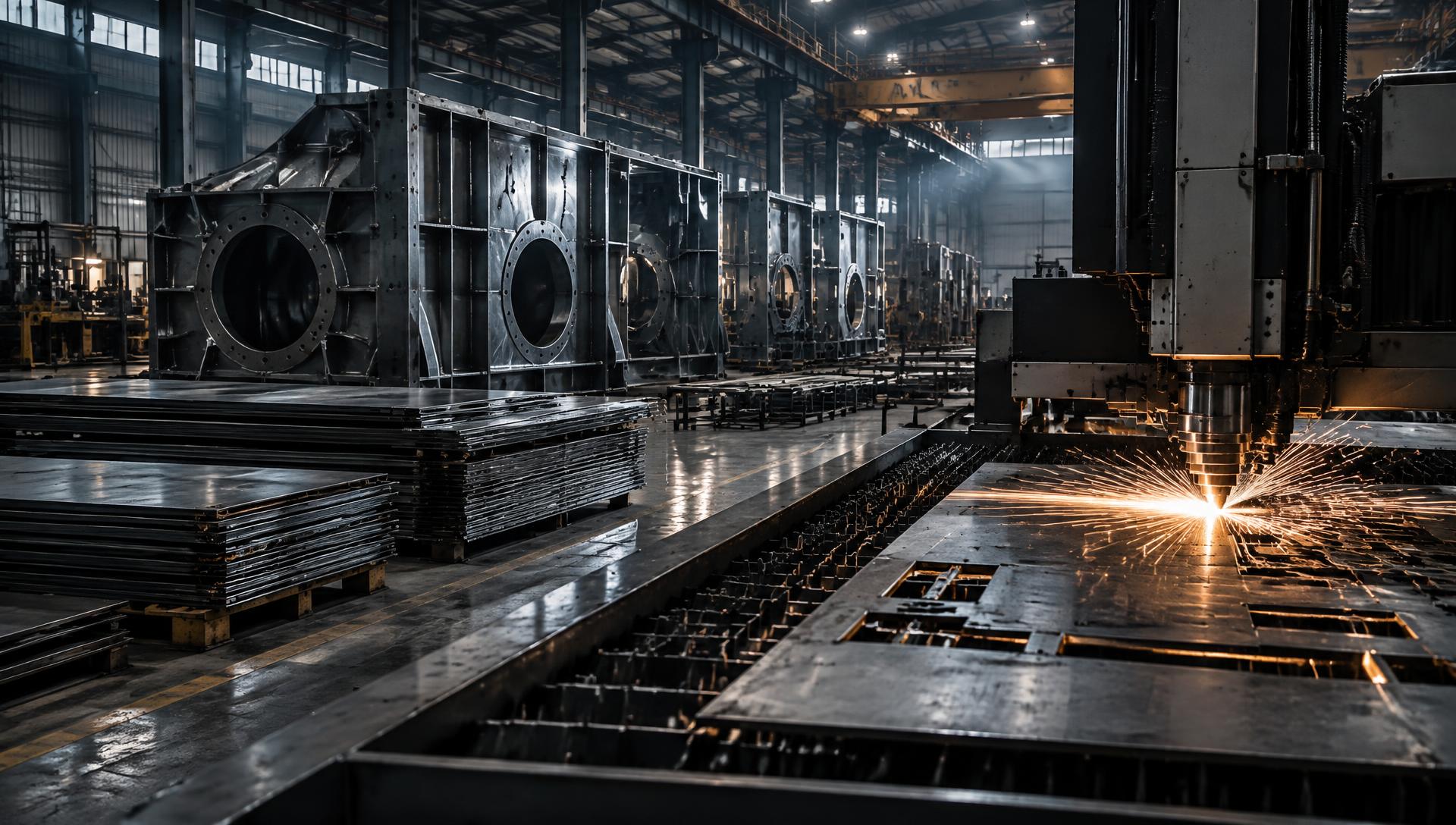 Metalworking shop: metal structures and laser cutting in progress